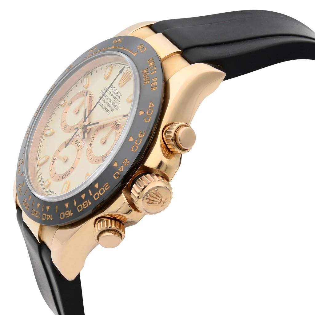 View Of Crown Facing Side Of Rolex 116515LN Rose Gold Watch Pre Owned Condition