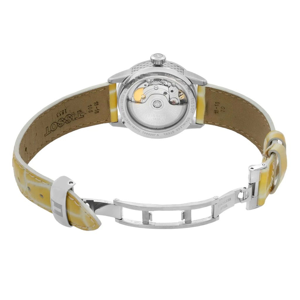 Back View Of Exhibition Back Case And Open Leather Band Of Tissot T086.207.16.111.00 Watch Pre Owned Condition
