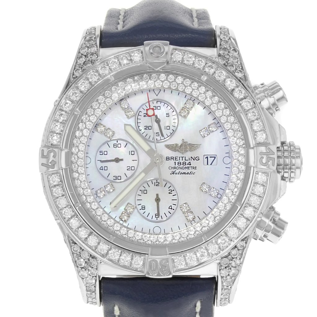 Up Close Front Facing Picture Of Breitling A13370 Stainless Steel Watch Pre Owned Condition