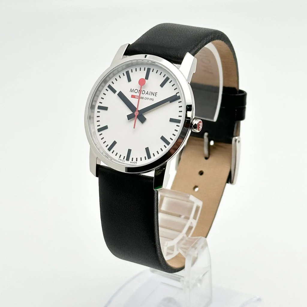 View Of Crown Facing Side Of Mondaine A400.30351.11SBB Stainless Steel Watch Display Model Condition