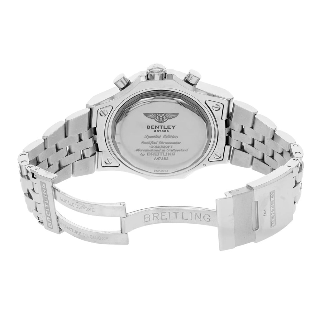 Back View Of {Caseback} Back Case And Open Stainless Steel Band Of Breitling A4736212/B919-998A Watch Pre Owned Condition