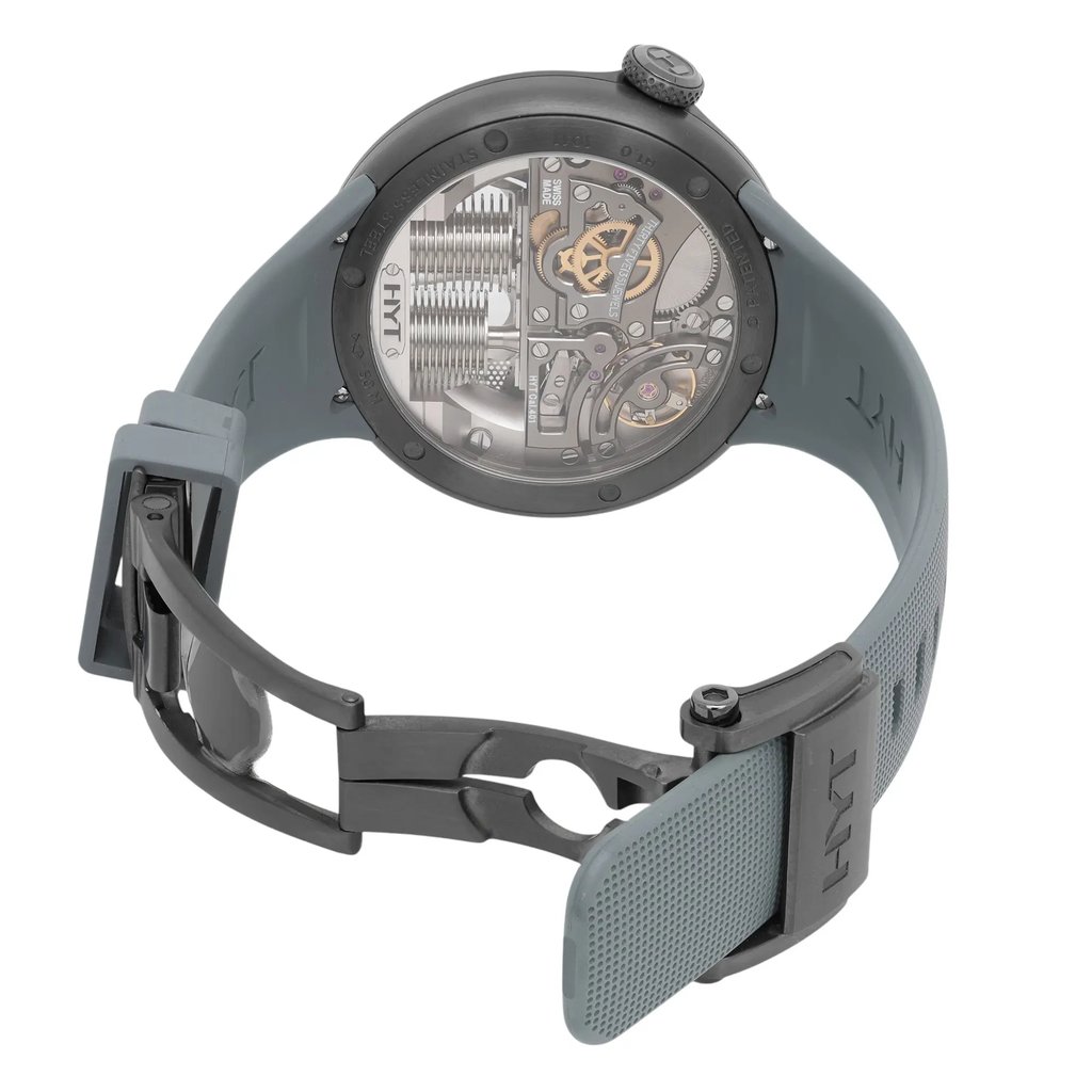 Back View Of Exhibition Back Case And Open Rubber Band Of HYT 49907 Watch Unworn Condition