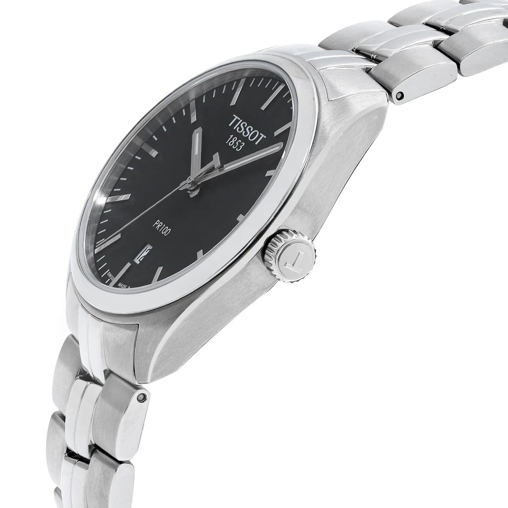 View Of Crown Facing Side Of Tissot T101.410.11.051.00 Stainless Steel Watch Display Model Condition