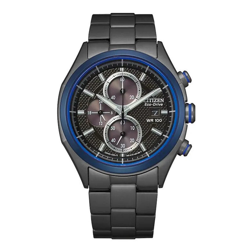 An image of a Wristwatch by Citizen. This Display Model item is designed for Men, featuring a Sport style. It has a Quartz movement and an Analog display with a Gray dial color. The indices include 12-Hour Dial,Stick Indexes. The band is made of Stainless Steel and the case is made of Stainless Steel. The watch has a Round shape with a case size of 42 mm and a case thickness of 11 mm.