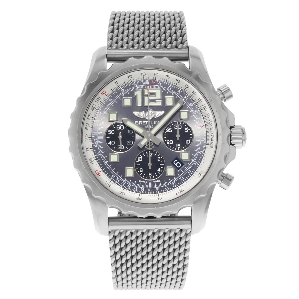 Front Full View Of Breitling A2336035/F555-150A Stainless Steel Watch Pre Owned Condition {Product Condition}
