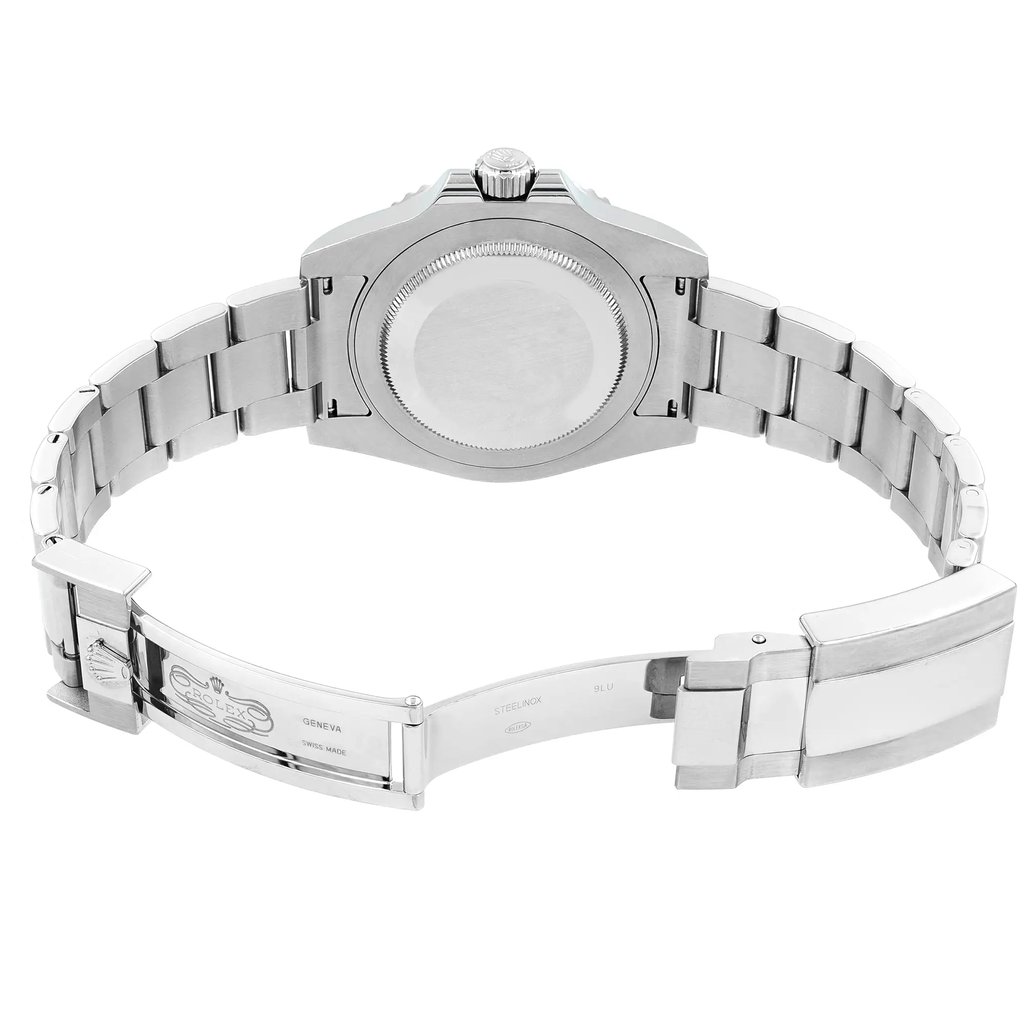 Back View Of Screwback Back Case And Open Stainless Steel Band Of Rolex 116710LN Watch Pre Owned Condition