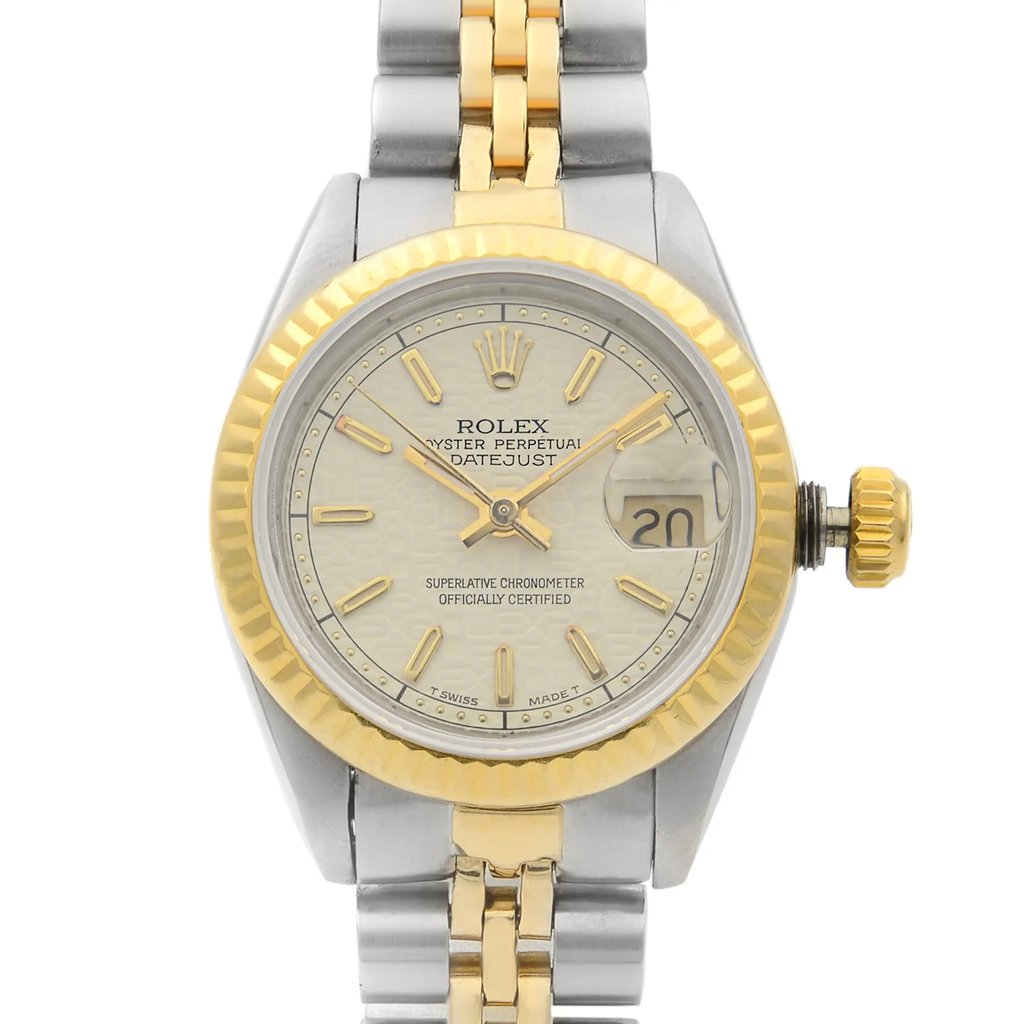 Up Close Front Facing Picture Of Rolex 69173 Stainless Steel Watch Pre Owned Condition