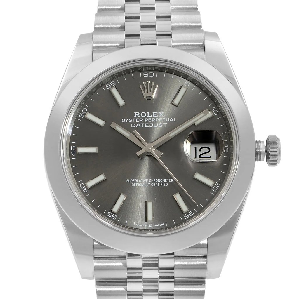 Up Close Front Facing Picture Of Rolex 126300 Stainless Steel Watch Pre Owned Condition