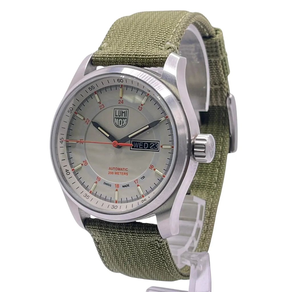 View Of Crown Facing Side Of Luminox XL.1907.NF Stainless Steel Watch Pre Owned Condition