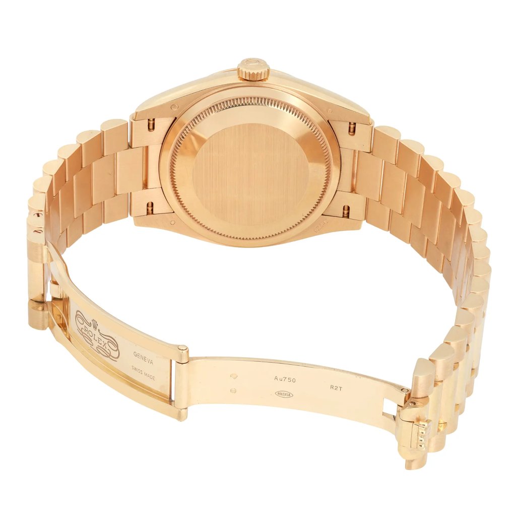 Back View Of Solid Back Case And Open Yellow Gold Band Of Rolex 128238 Watch Pre Owned Condition