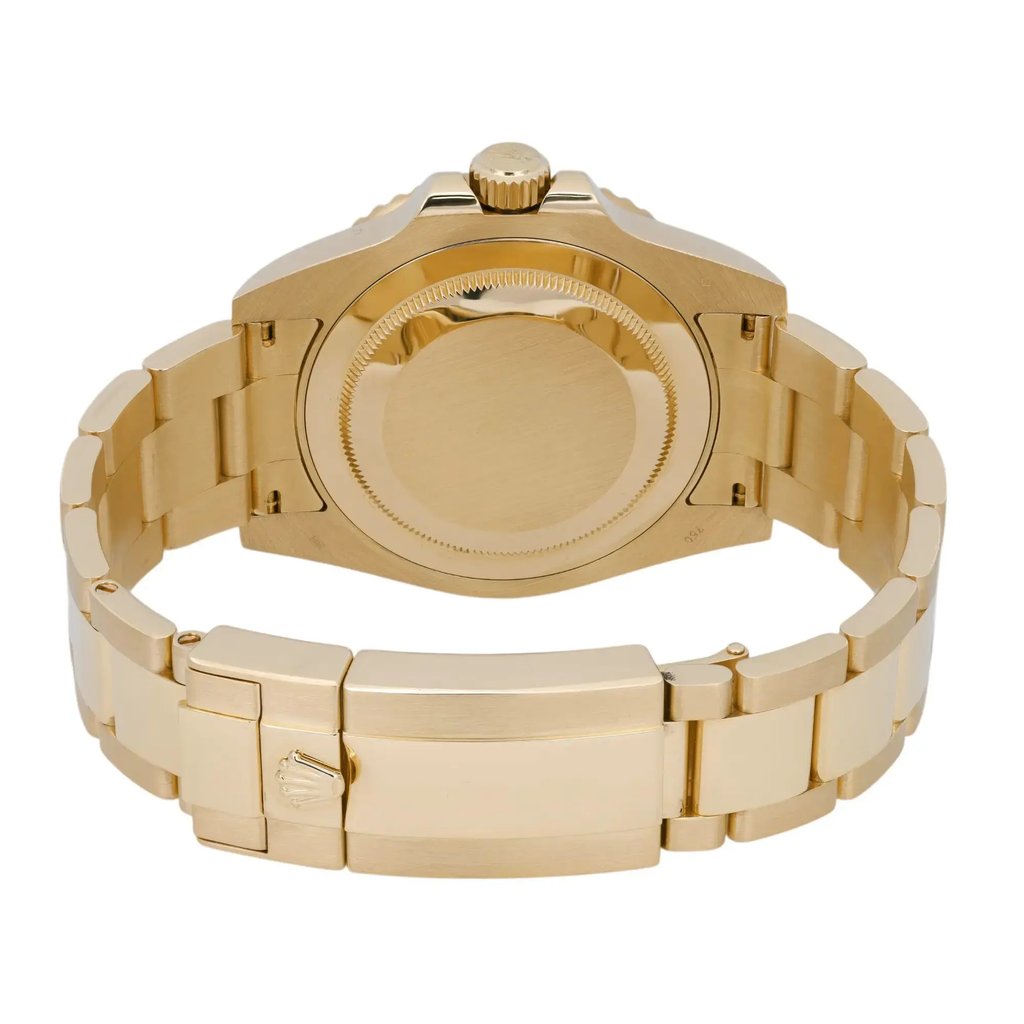 Back View Of Solid Back Case And Closed Yellow Gold Band Of Rolex 116718LN-0001 Watch Pre Owned Condition