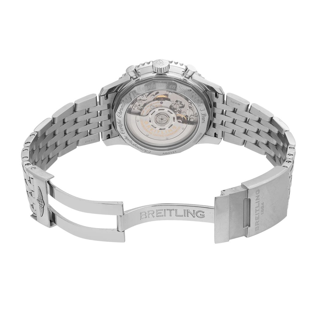Back View Of Exhibition Back Case And Open Stainless Steel Band Of Breitling AB0121211B1A1 Watch Display Model Condition