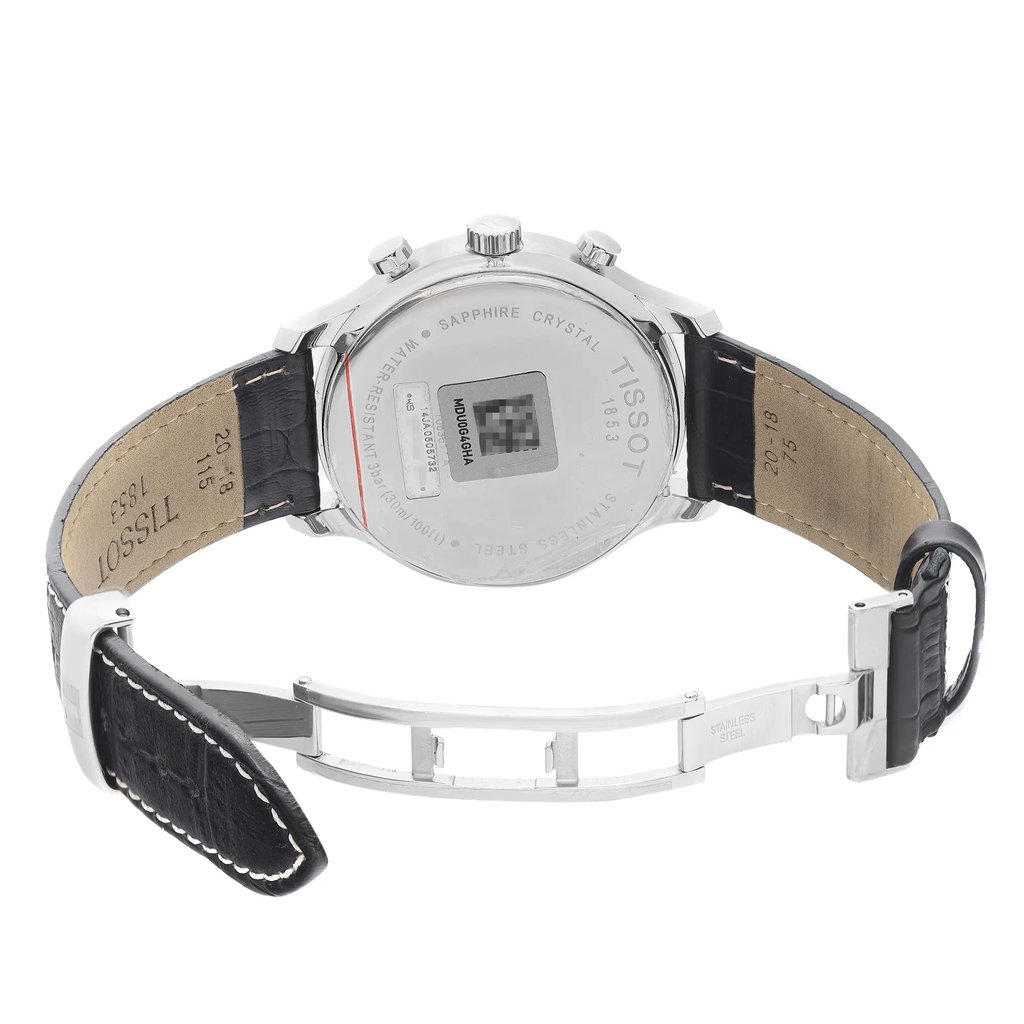 Back View Of Solid Back Case And Open Leather Band Of Tissot T063.617.16.057.00 Watch New With Defects Condition