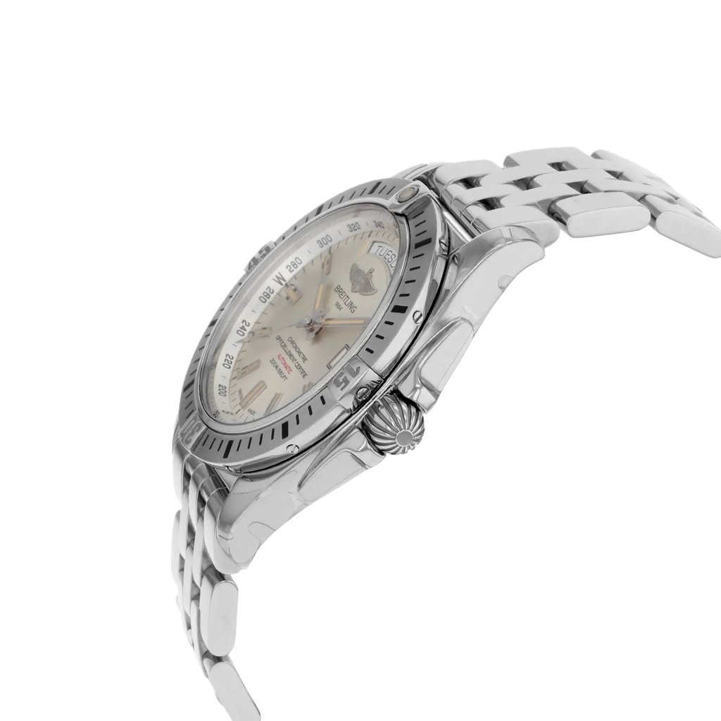 View Of Crown Facing Side Of Breitling A45320B9-G797-375A Stainless Steel Watch Display Model Condition