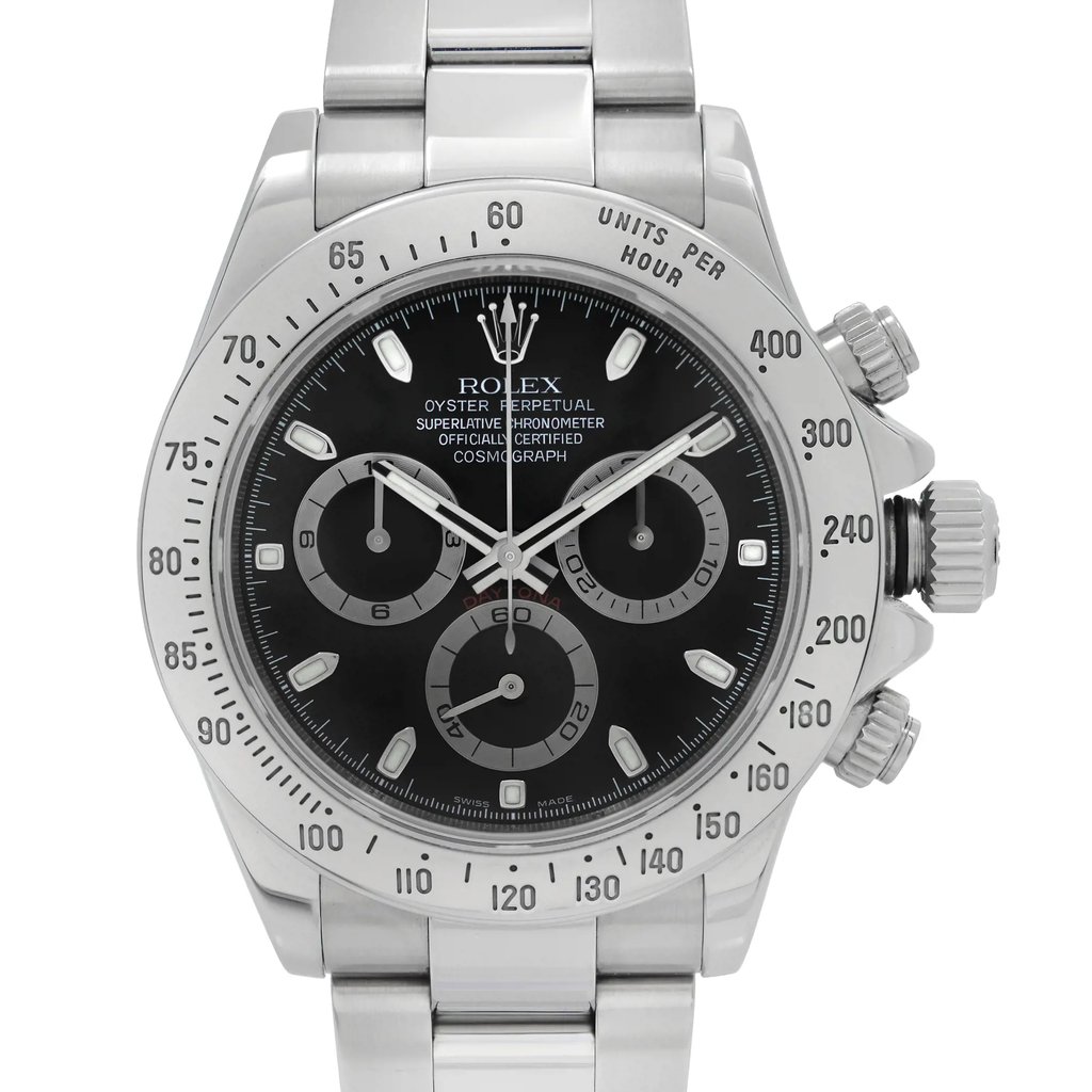 Up Close Front Facing Picture Of Rolex 116250 Stainless Steel Watch Pre Owned Condition