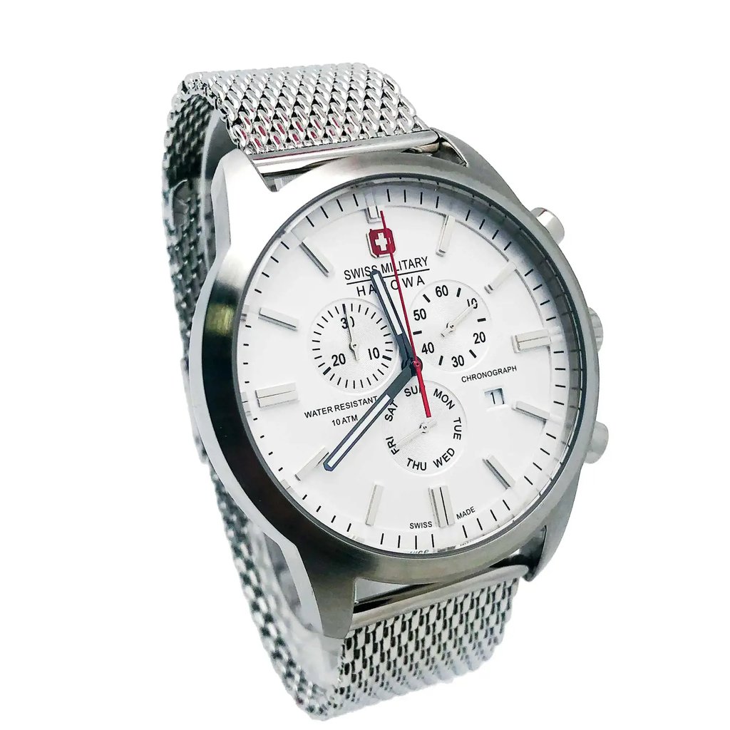 View Of Opposite Crown Facing Side Of Swiss Military Hanowa 06-3308.04.001 Stainless Steel Watch Display Model Condition