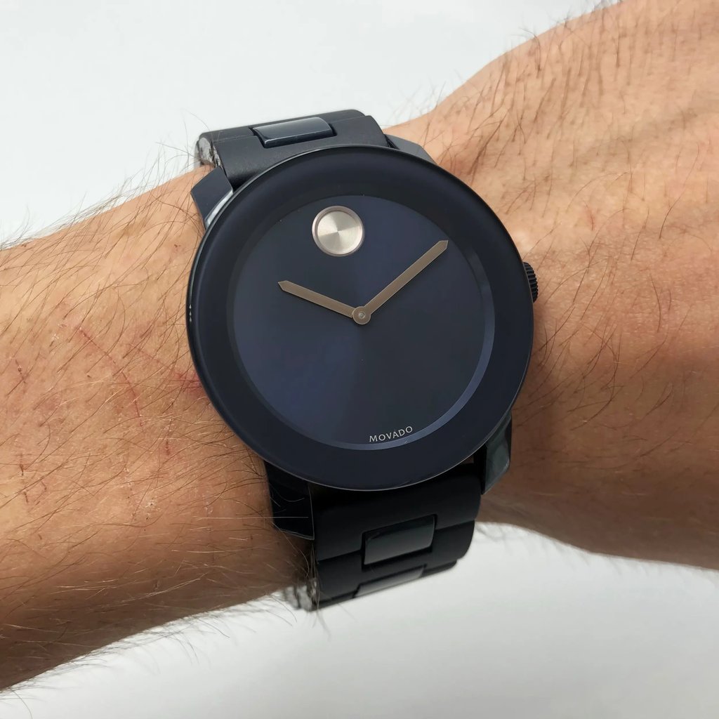 Front Full View Of Movado 3600444 Stainless Steel Watch Pre Owned Condition Excellent