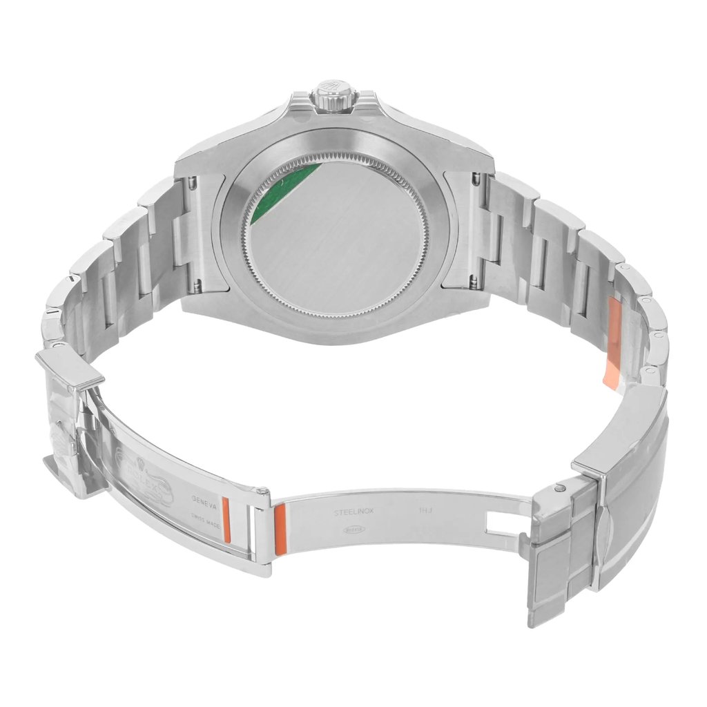 Back View Of {Caseback} Back Case And Open Stainless Steel Band Of Rolex 216570 bk Watch Unworn Condition