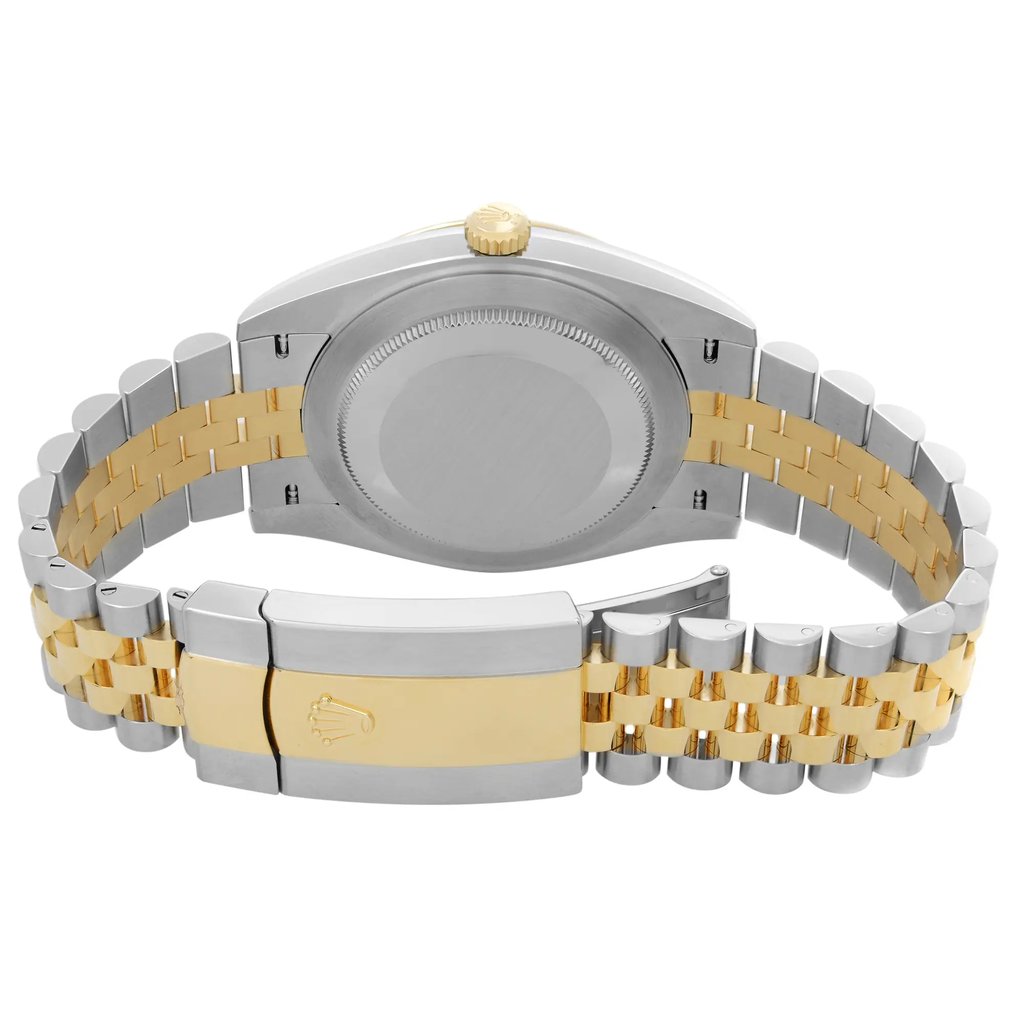 Back View Of {Caseback} Back Case And Closed Stainless and Solid Gold Band Of Rolex 126333 Watch Unworn Condition