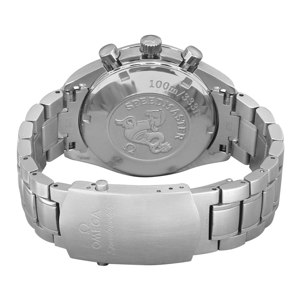 Back View Of Screwback Back Case And Closed Stainless Steel Band Of OMEGA 3221.30.00 Watch Pre Owned Condition