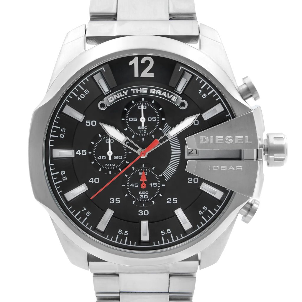 Up Close Front Facing Picture Of Diesel DZ4308 Stainless Steel Watch Display Model Condition