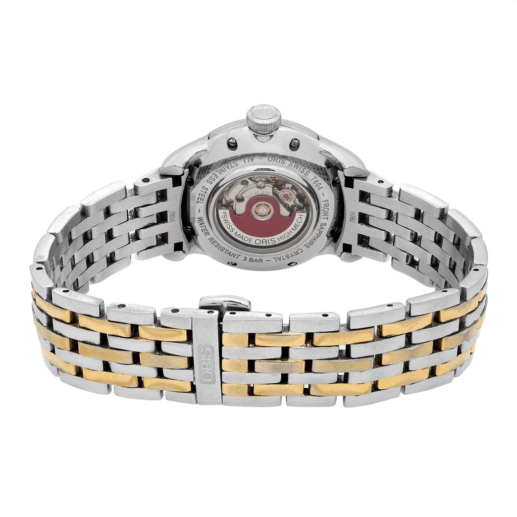 Back View Of Exhibition Back Case And Closed Stainless Steel Band Of Oris 01 561 7604 4351-07 8 16 74 Watch Pre Owned Condition