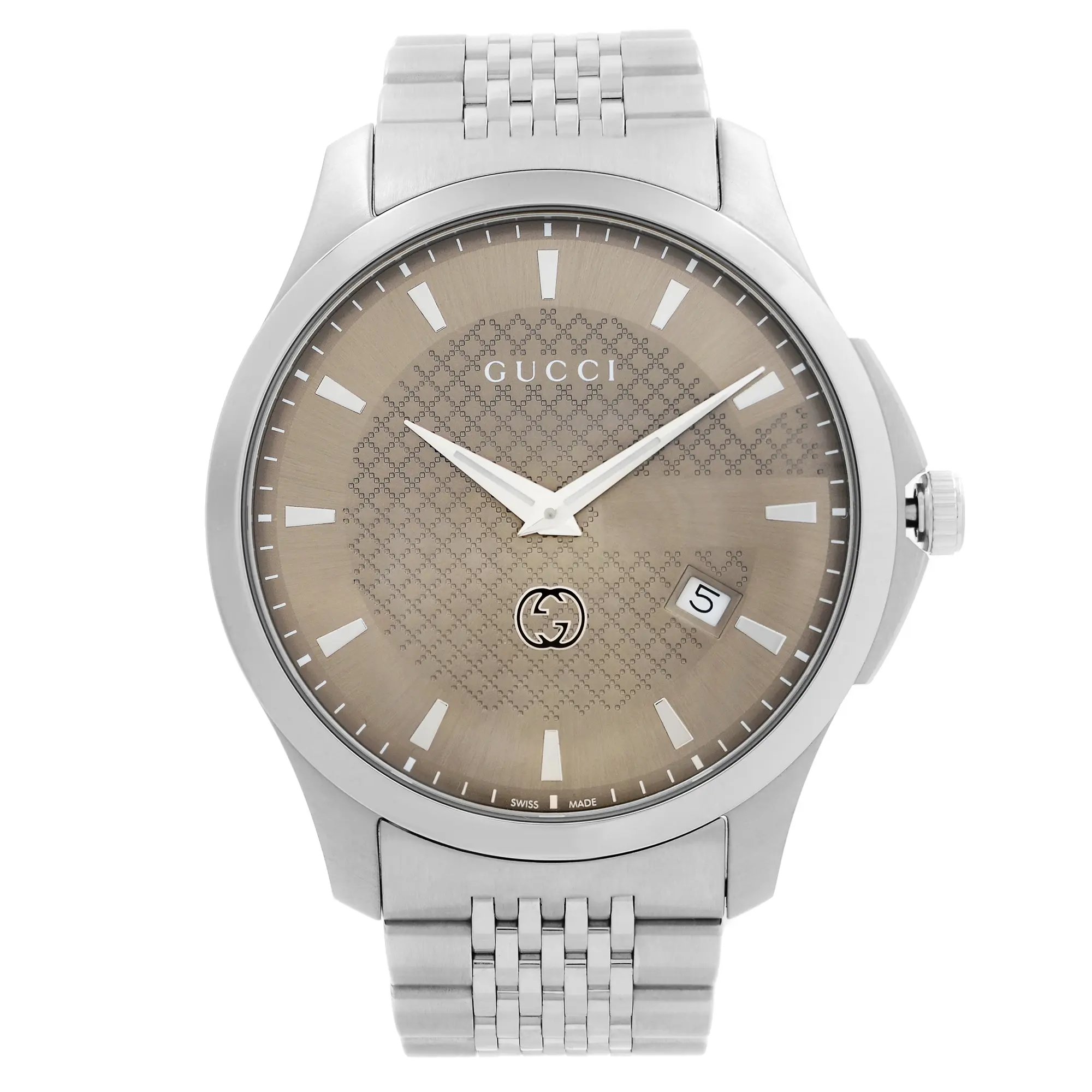 Front Full View Of Gucci YA126349 Stainless Steel Watch Pre Owned Condition Excellent