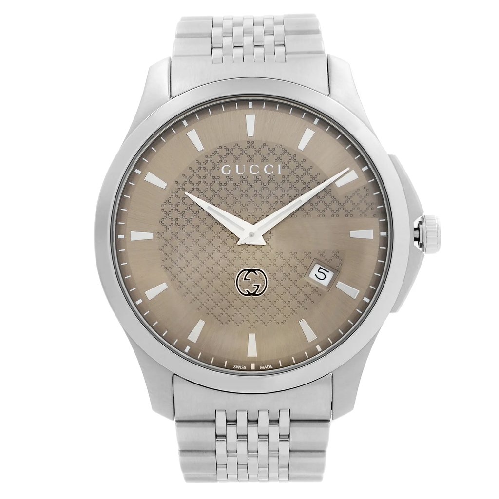 Front Full View Of Gucci YA126349 Stainless Steel Watch Pre Owned Condition Excellent