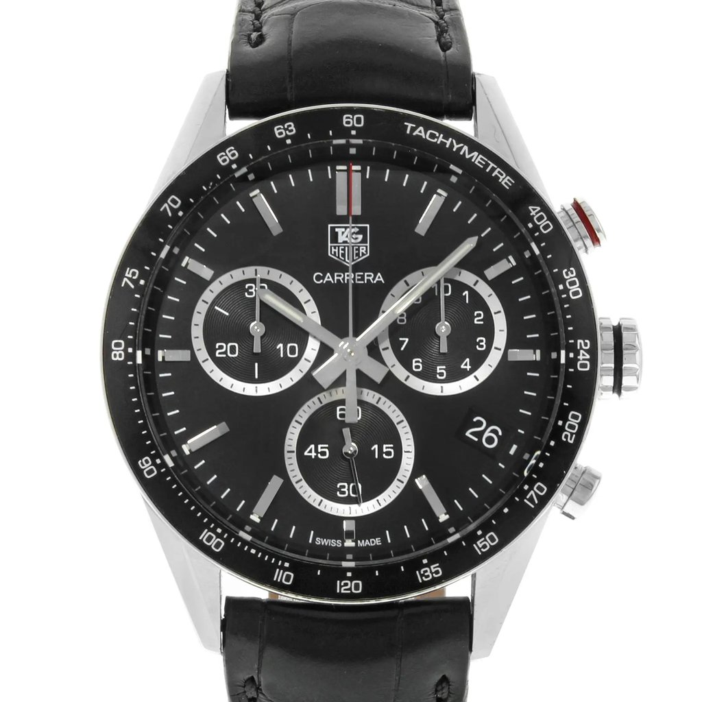 Up Close Front Facing Picture Of TAG Heuer CV1A10.FC6235 Stainless Steel Watch Pre Owned Condition