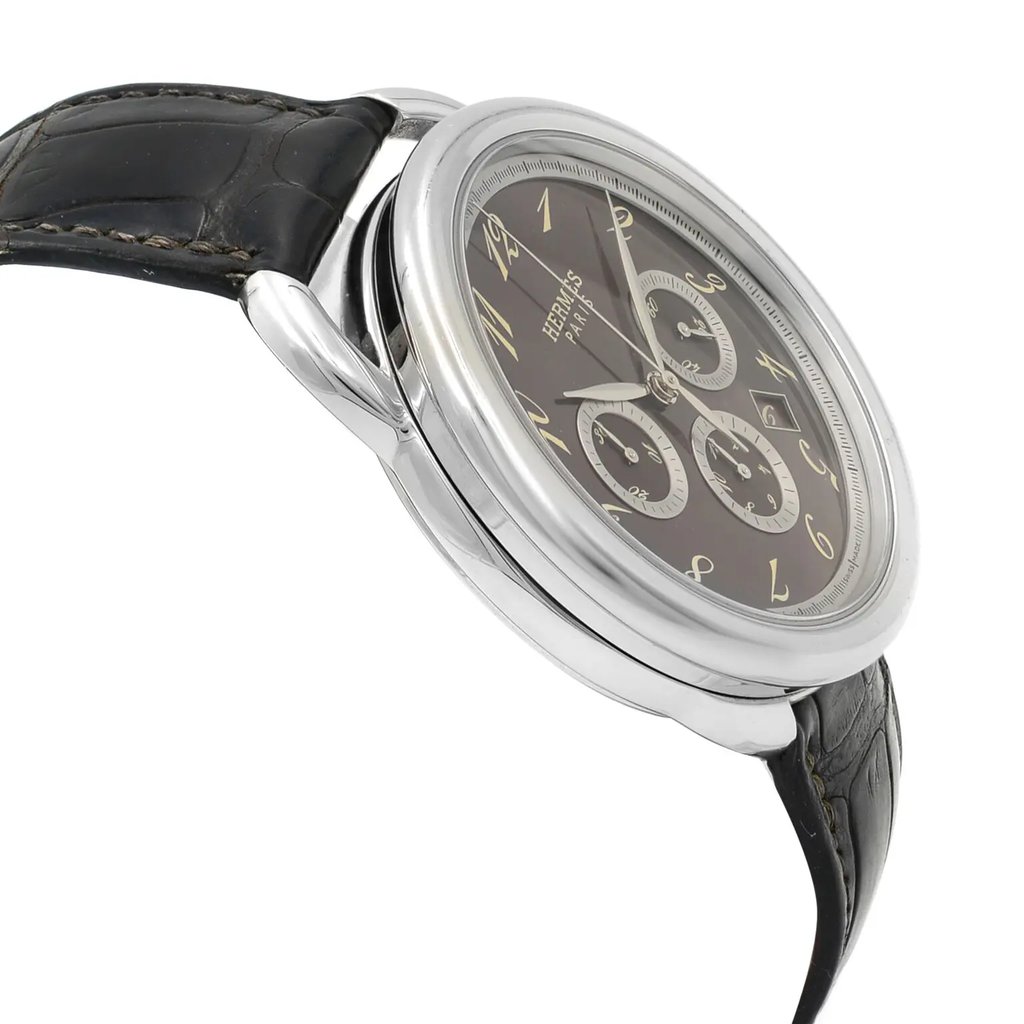 View Of Opposite Crown Facing Side Of Hermes AR4.910 Stainless Steel Watch Pre Owned Condition