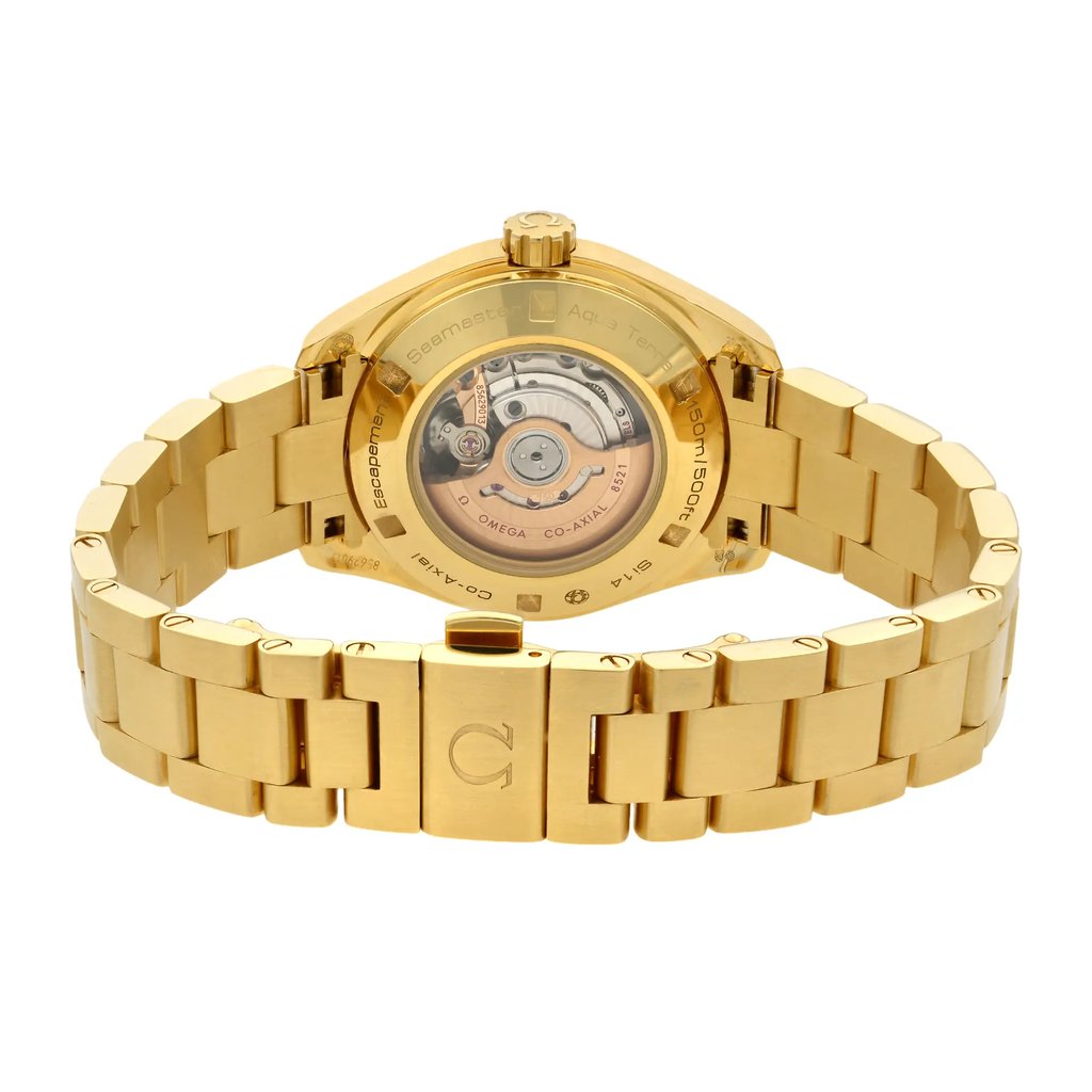 Back View Of {Caseback} Back Case And Closed Gold Band Of OMEGA 231.55.34.20.55.001 Watch Display Model Condition