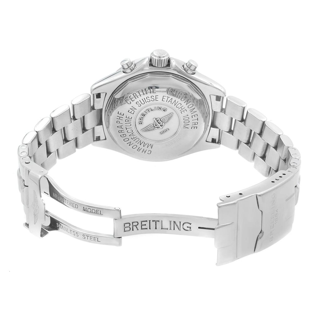 Back View Of {Caseback} Back Case And Open Stainless Steel Band Of Breitling A13335 Watch Pre Owned Condition
