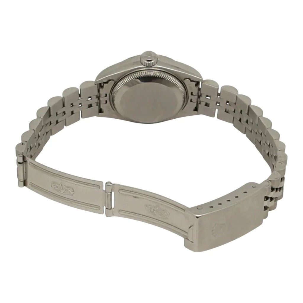 Back View Of Screwback Back Case And Open Stainless Steel Band Of Rolex 79240 Watch Pre Owned Condition