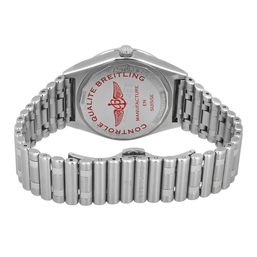 Back View Of Solid Back Case And Closed Stainless Steel Band Of Breitling A10380101L1A1 Watch Display Model Condition
