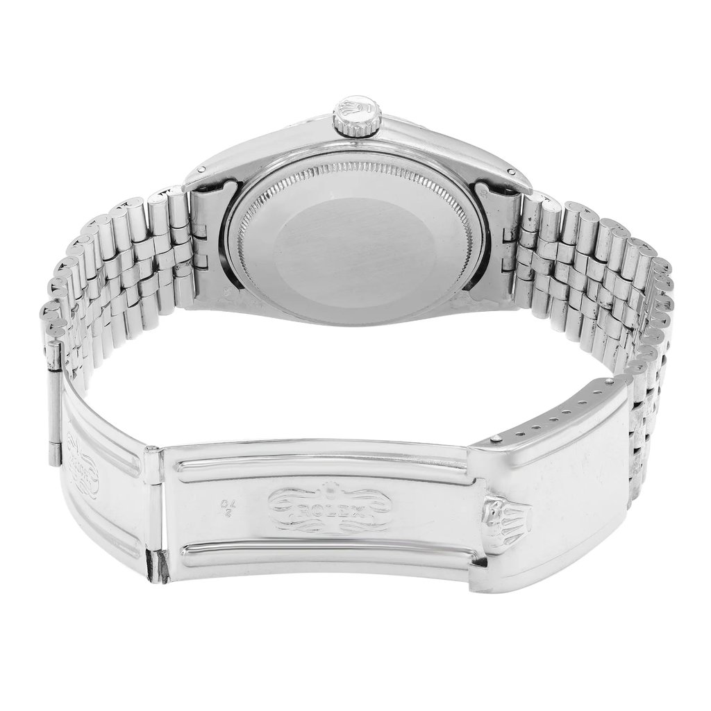 Back View Of Solid Back Case And Open Stainless Steel Band Of Rolex 1603 Watch Pre Owned Condition