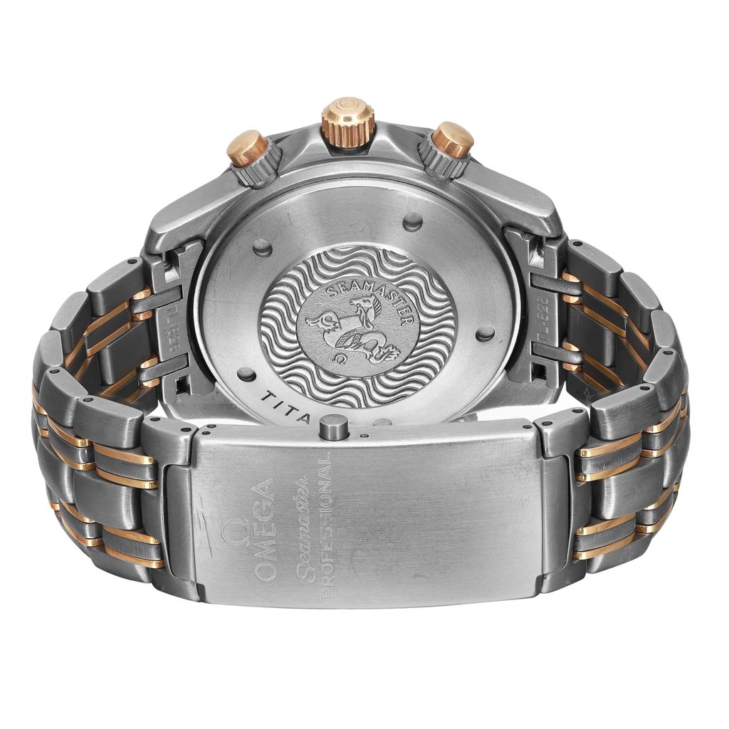 Back View Of Screwback Back Case And Closed Titanium Band Of OMEGA 2296.80.00 Watch Pre Owned Condition