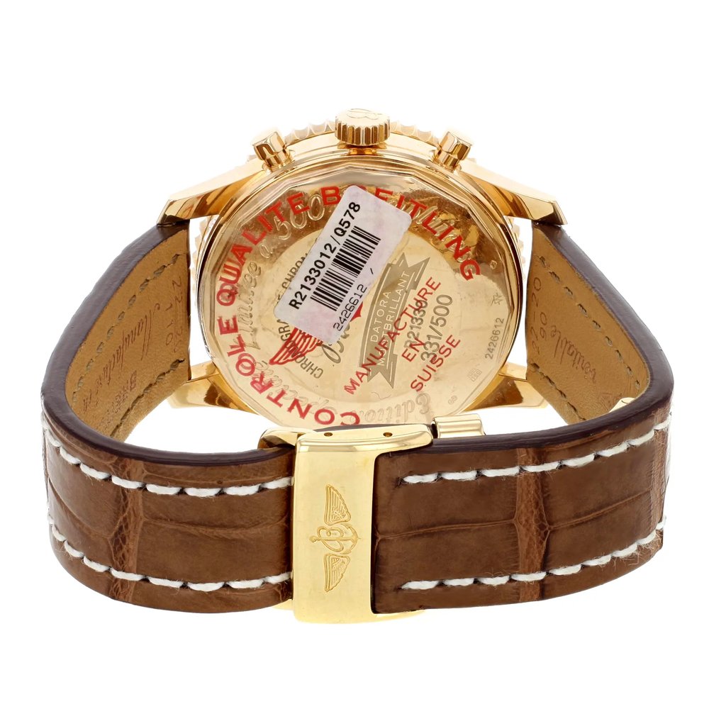Back View Of {Caseback} Back Case And Closed Leather Band Of Breitling R2133012.Q578.739P.R20BA.1 Watch Display Model Condition