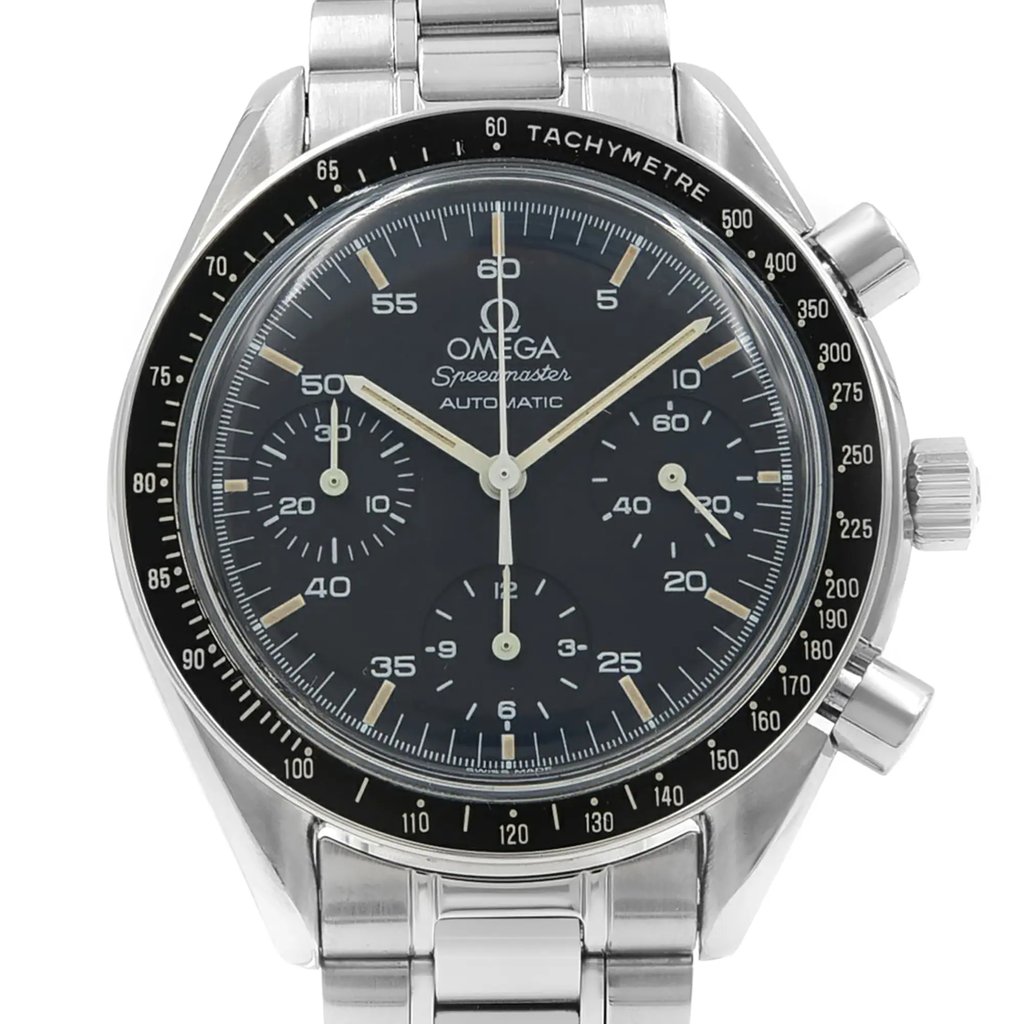 Up Close Front Facing Picture Of OMEGA 3510.50.00 Stainless Steel Watch Pre Owned Condition