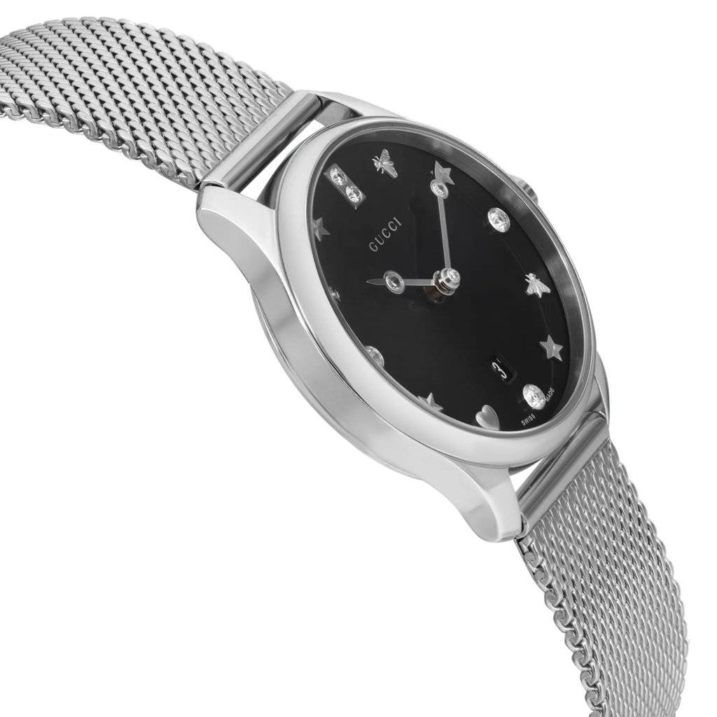 View Of Opposite Crown Facing Side Of Gucci YA1265001 Stainless Steel Watch New With Defects Condition