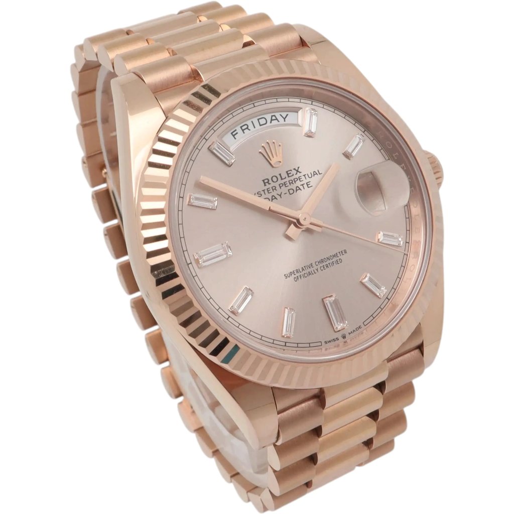 View Of Opposite Crown Facing Side Of Rolex 228235 Rose Gold Watch Pre Owned Condition