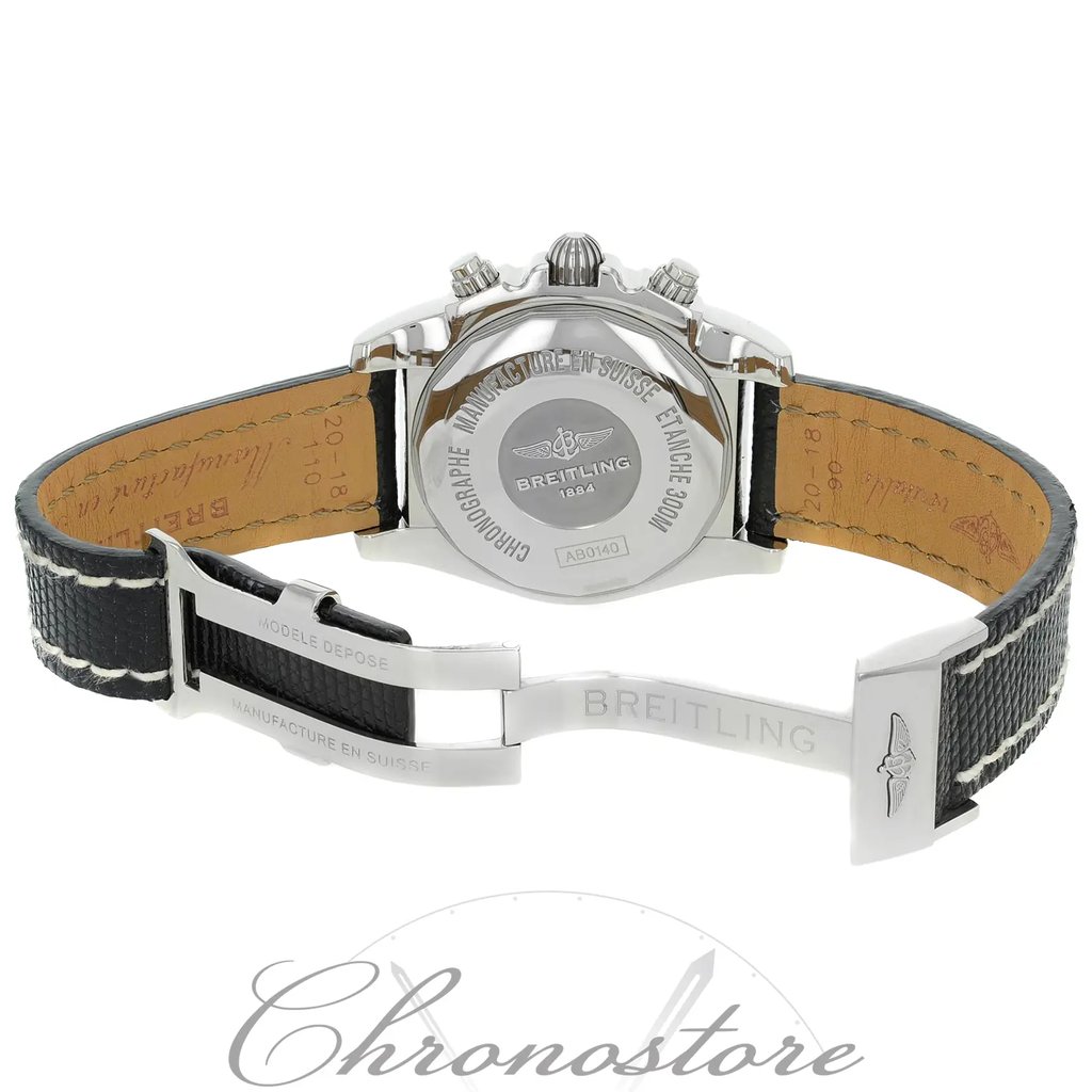 Back View Of {Caseback} Back Case And Open Leather Band Of Breitling AB0140 Watch Unworn Condition