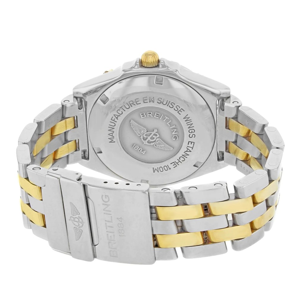Back View Of {Caseback} Back Case And Closed Stainless and Solid Gold Band Of Breitling B66050 Watch Pre Owned Condition