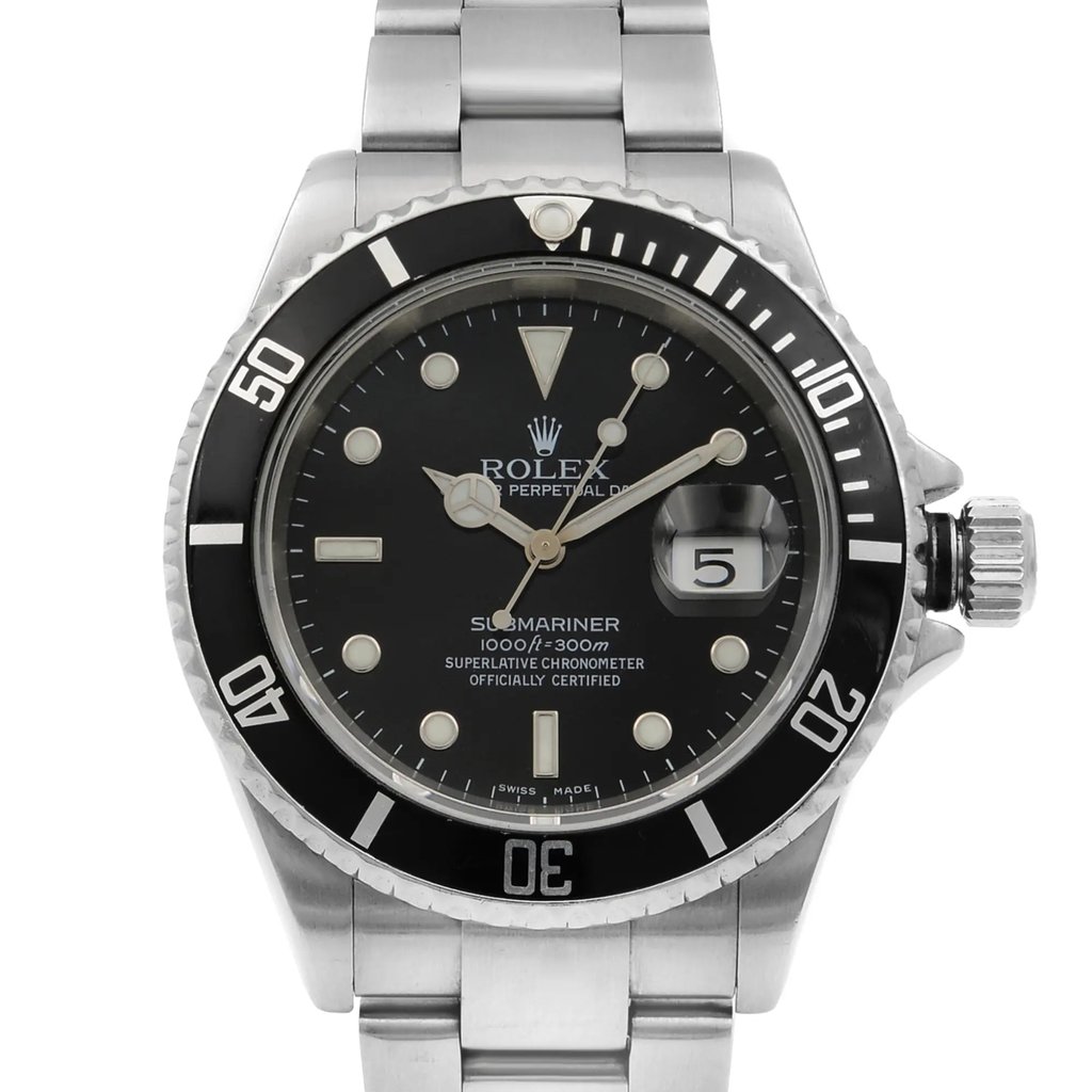 Up Close Front Facing Picture Of Rolex 16610T Stainless Steel Watch Pre Owned Condition