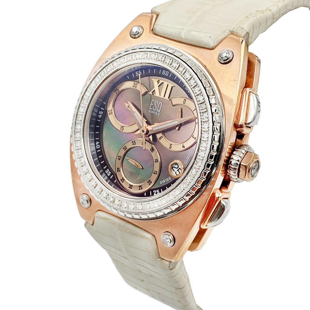 View Of Crown Facing Side Of ESQ Movado 7101300 Stainless Steel Watch Pre Owned Condition