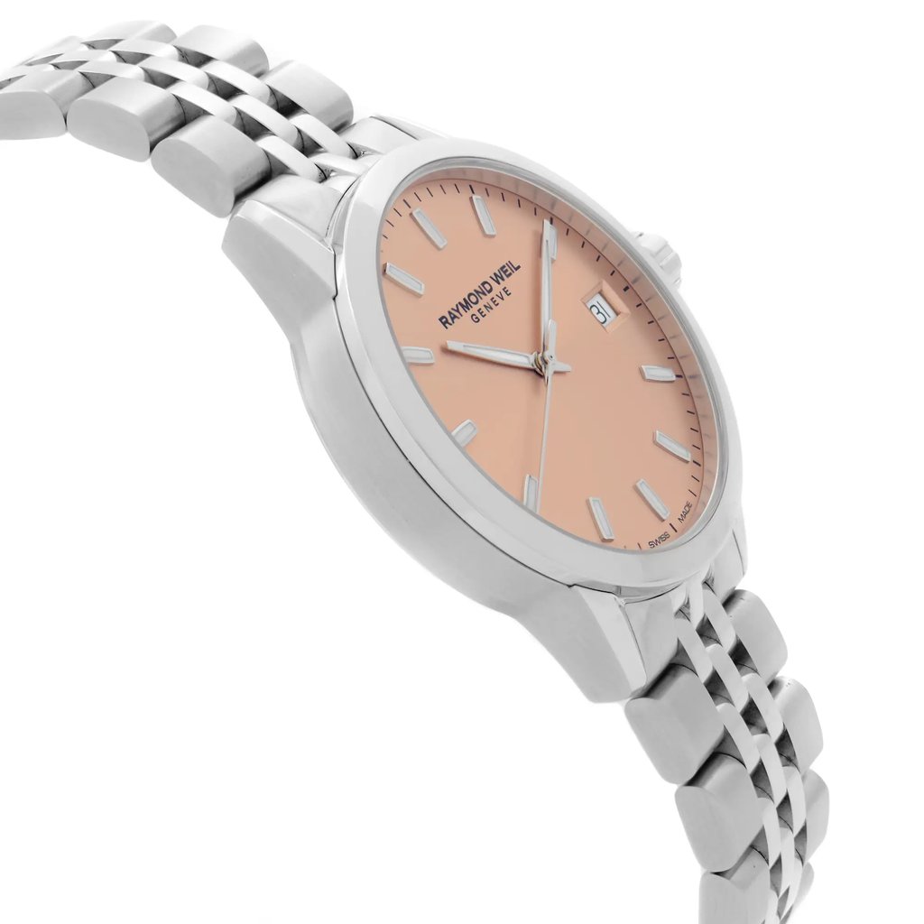 View Of Opposite Crown Facing Side Of RAYMOND WEIL 5634-ST-80021 Stainless Steel Watch Unworn Condition