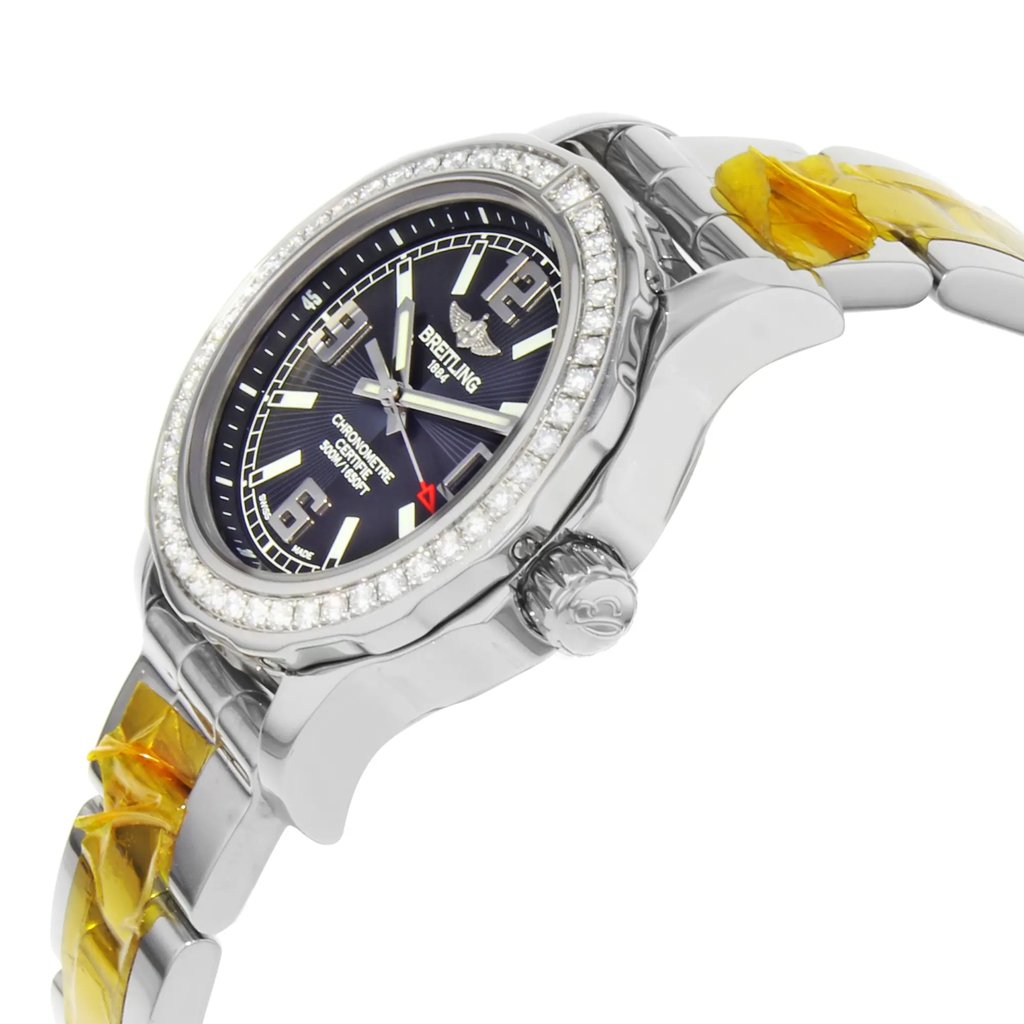 View Of Crown Facing Side Of Breitling A7738753/BB51-158A Stainless Steel Watch Display Model Condition