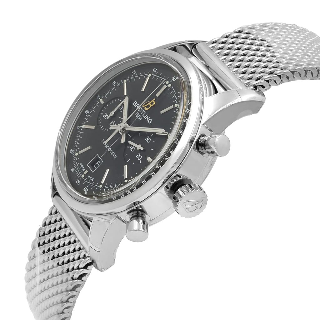 View Of Crown Facing Side Of Breitling A4131012/BC06-171A Stainless Steel Watch Display Model Condition