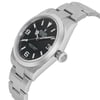 An image of a men's luxury wristwatch viewed from the side profile, showcasing the crown. The watch has a round shape with a black dial and gray bezel. It features a stainless steel band and case, both in excellent condition. The watch includes luminous hands for added functionality.