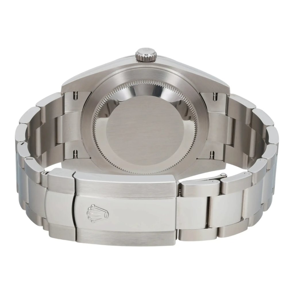 Back View Of Solid Back Case And Closed Stainless Steel Band Of Rolex 126300 Watch Pre Owned Condition