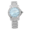 An image of a Wristwatch by Baume & Mercier. This Pre Owned item is designed for Women, featuring a Dress/Formal style. It has a Quartz movement and an Analog display with a Blue dial color. The indices include Sticks. The band is made of Stainless Steel and the case is made of Stainless Steel. The watch has a Round shape with a case size of 36 mm and a case thickness of 12 mm.